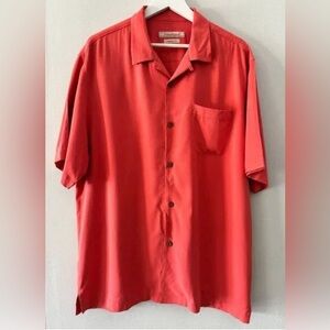 Tommy Bahama Shirt Mens L 100% Silk Salmon Pink Single Front Pocket SOFT